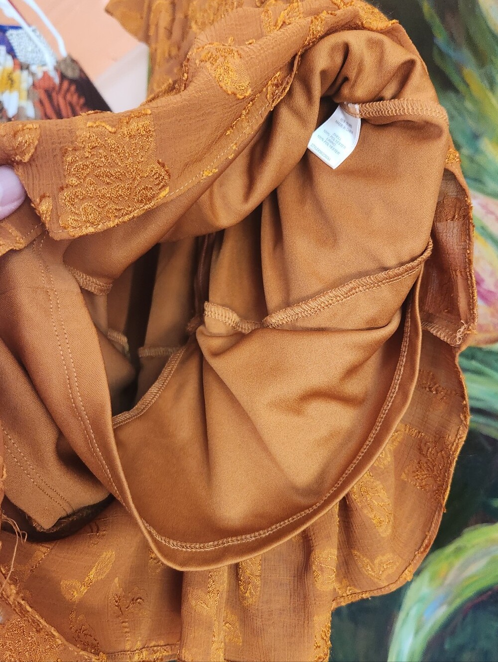 ALLISON & KELLY Copper MUSTARD Rust Floral Wrap Romper Mini SS TIE Zip Dress XSP - Picture 16 of 16